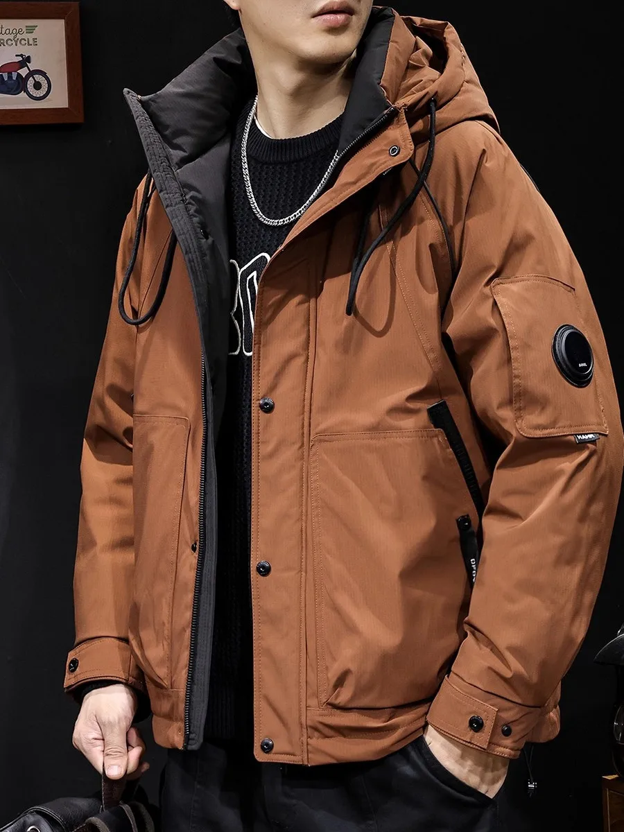 

Men's Bri Red down Jaet Winter Thi Warm Hooded ort American Sle Faion Workwear Coat Large Size ket Non-iron Tr...