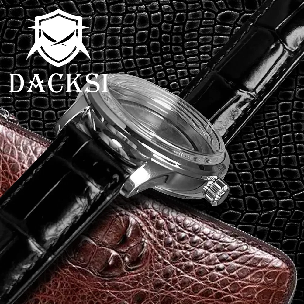 DACKSI jam tangan kristal safir 40mm, jam tangan menyelam casing belakang transparan tali kulit 20bar Fit NH35 ETA2824 PT5000 gerakan otomatis