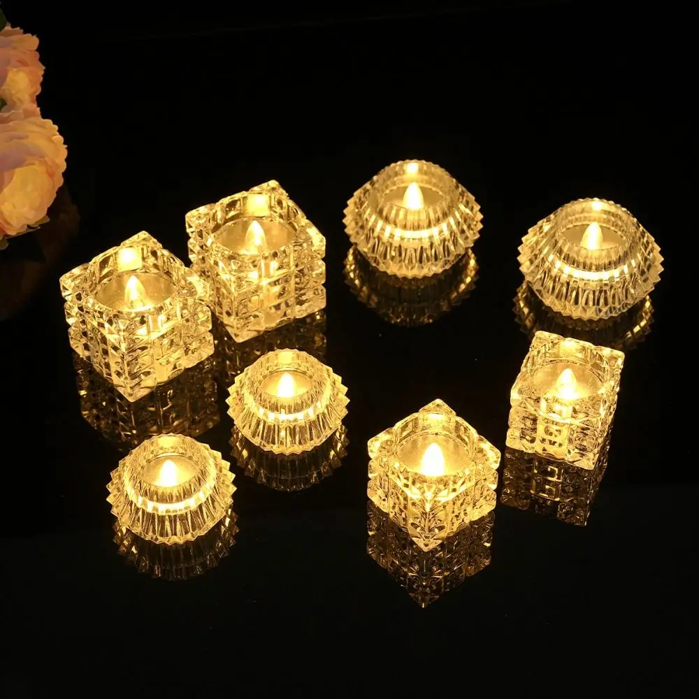 Transparent Flameless LED Candle Realistic Flame Romance TeaLight Candle Warm Yellow Smokeless Simulation Candle Valentine's Day