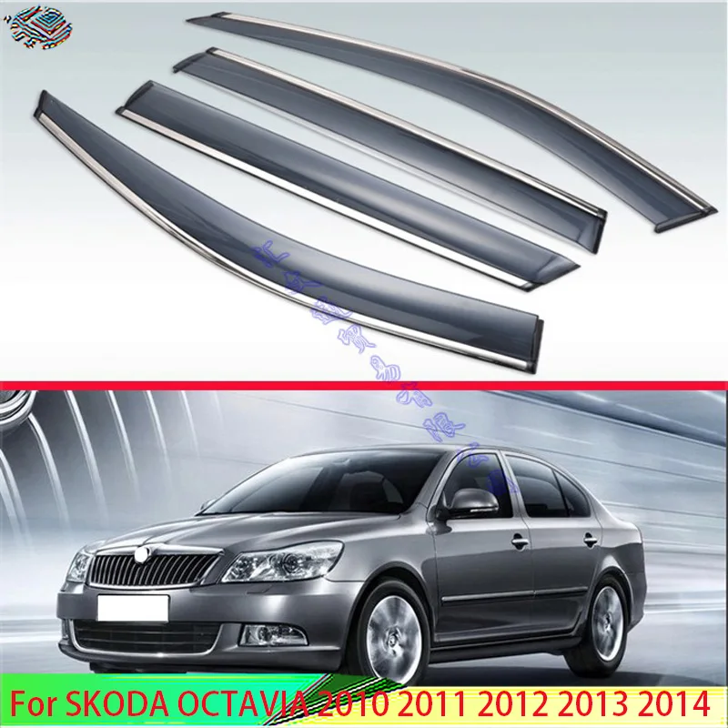 For SKODA OCTAVIA 2010 2011 2012 2013 2014 Exterior Visor Vent Shades Window Sun Rain Guard Deflector 4pcs