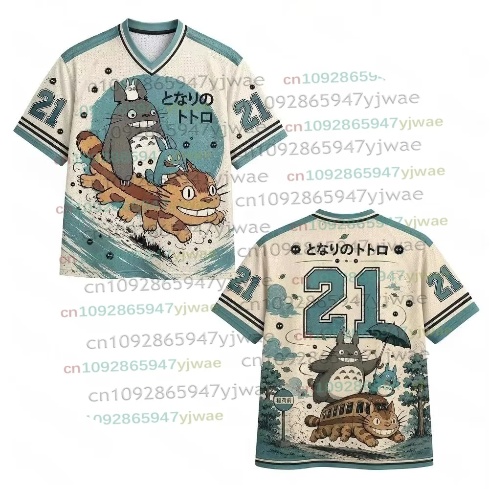 Herrenhemd Damen-T-Shirt Anime Nachbar Totoro V-Ausschnitt Jersey Kurzarm Sport T-Shirt Casual Streetwear Hip Hop Herrenbekleidung – Detail 5