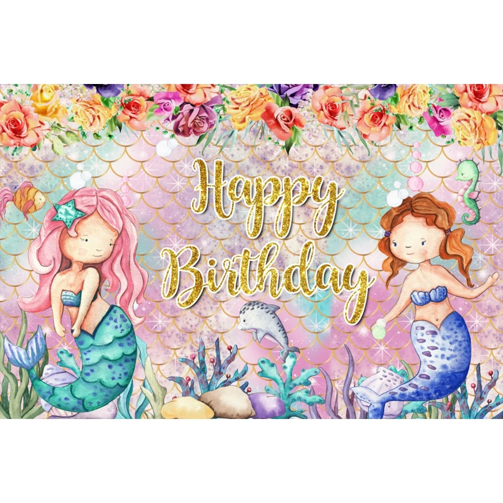 Fondo de princesa sirena para fotografía, decoración de fiesta de cumpleaños de niña, Fondo de foto bajo el mar, pancarta de fondo para Baby Shower