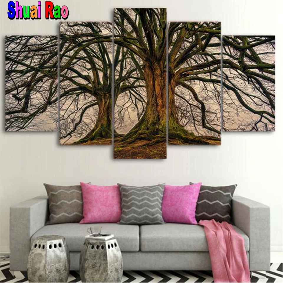 

5 Panel tree 5D diy diamond painting stitch mosaic full drill forest landscape set diamond embroidery gift home decor