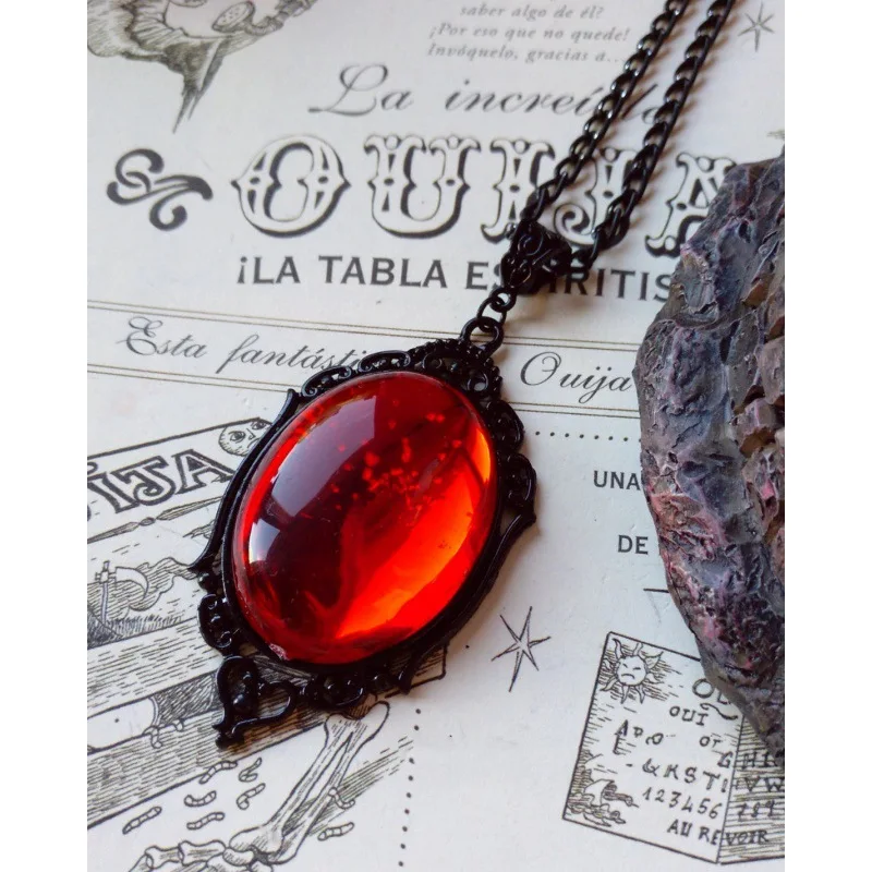Gothic Stardust Crystal Cameo Necklace Red Purple Crystal Pendant Necklace Vintage Satan Demon Halloween Jewelry for Women Girls