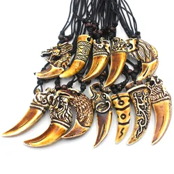 12pcs/Lot Mixed Cool Imitation Bone Carved Dragon Totem Shark/Wolf Tooth Pendant Necklace Elphant Amulet Jewelry Wholesale