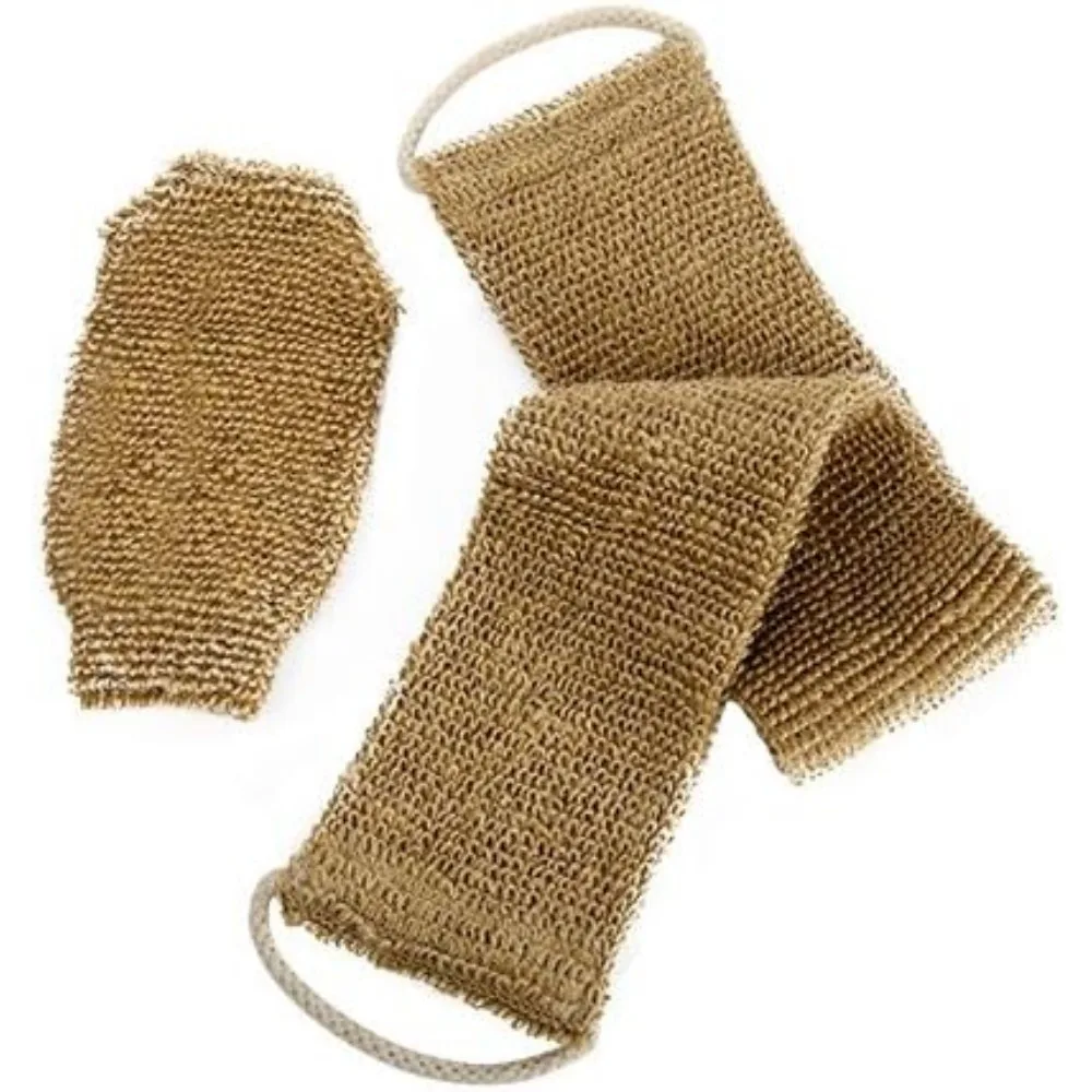 2PCS Shower Strap Ramie Jute Bath Towel Back Body Exfoliating Belt Shower Scrubber for Body Cleaning Bathroom