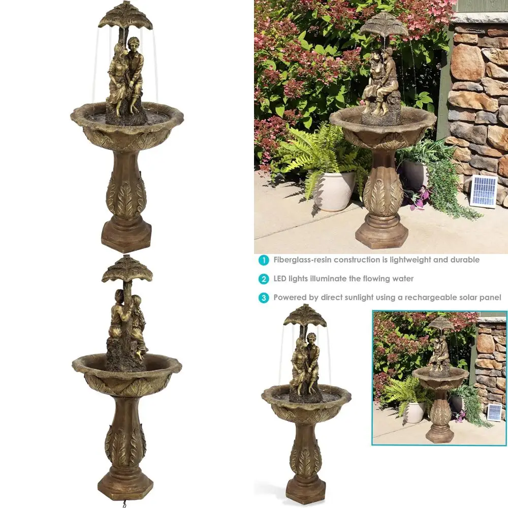 

43-Inch Solar-Powered Fountain with Rechargeable Battery and LED Lights for Outdoor Spaces