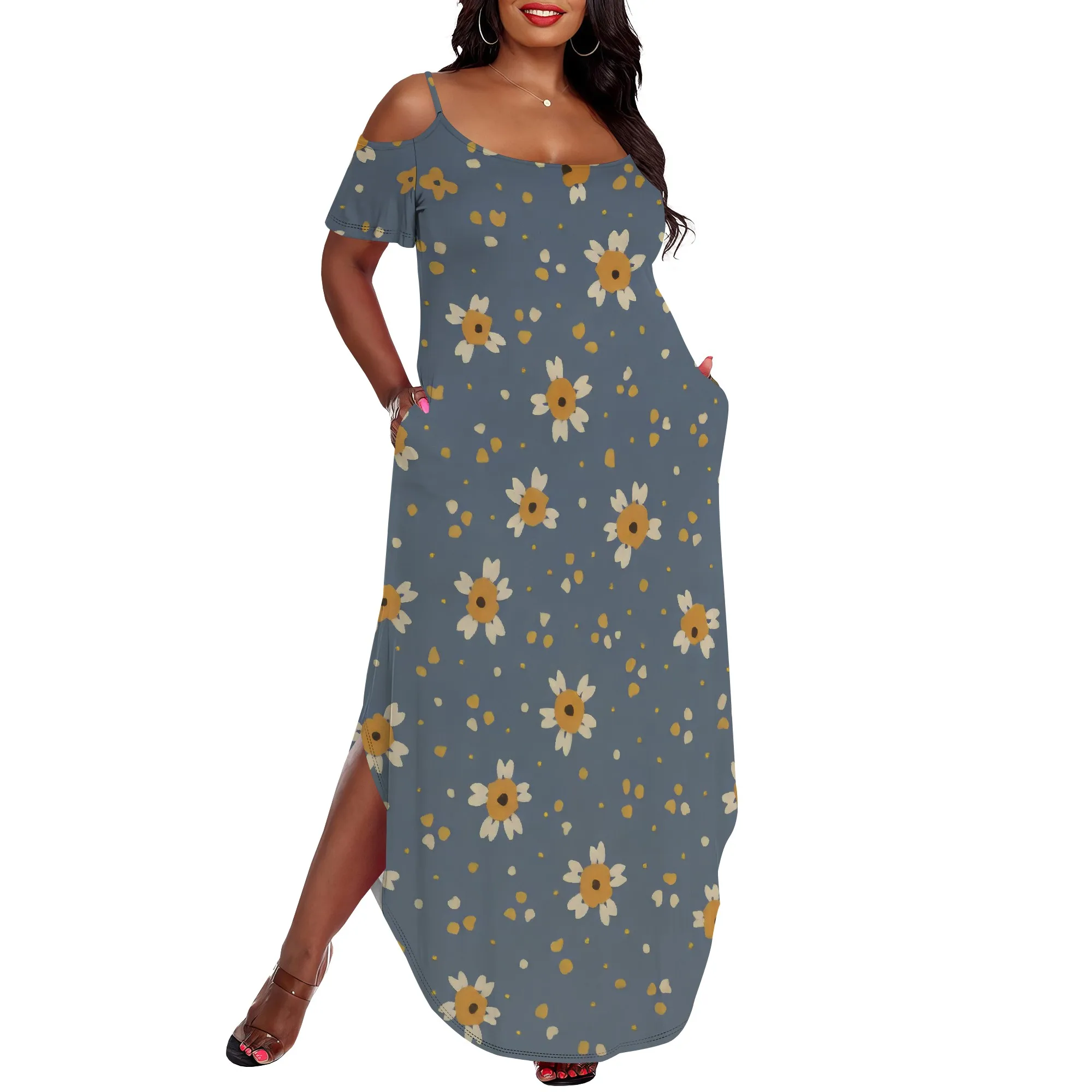 

Womens Plus Size Dresses Short Sleeve Cold Shoulder Casual T Shirt Swing Dress Summer Beach Sundress