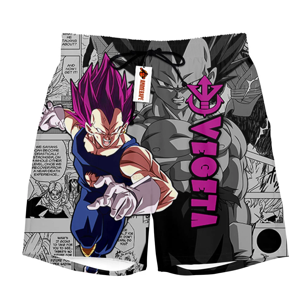 2026 Dragon Ball Super Vegeta Ultra Ego Manga Style Print Quick Dry Shorts Men Anime Saiyan God Casual Breathable Beach Shorts