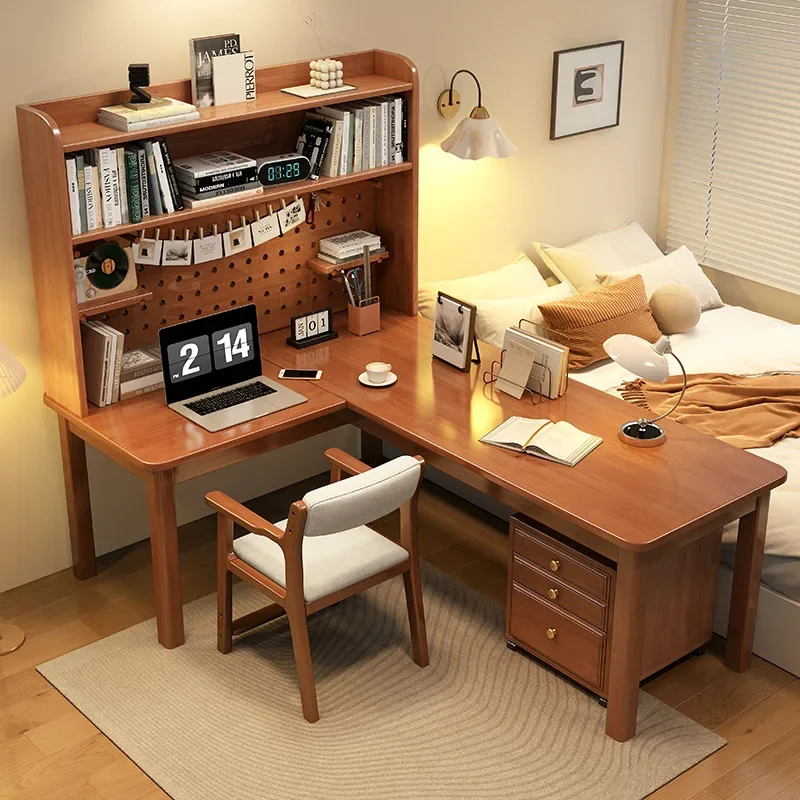 Solid wood desk, simple study, corner against the wall, computer desk