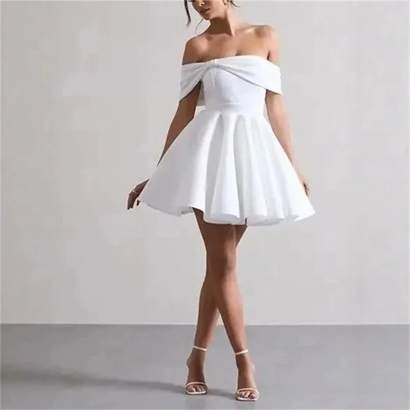 Simple Cheap Short Satin A Line Boat Neack Knee Length Bridesmaid Dresses Wedding Party Evening Prom Homecoming Cocktail Corset