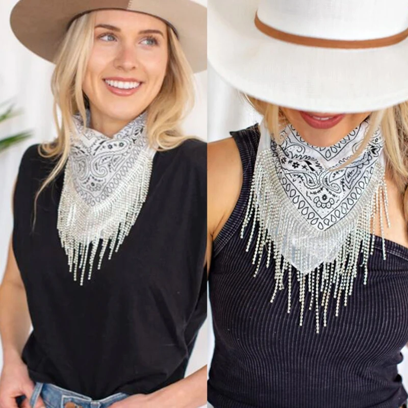 Beautiful Silver Fringed Bandana Versatile Turban Headscarf Party Embellished Bandana for Masquerades Party X4YC