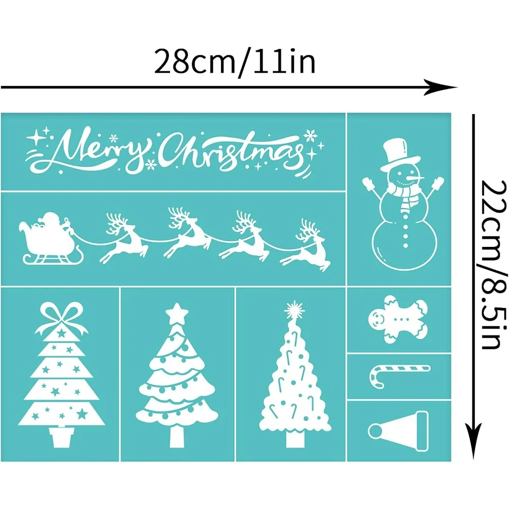 2pcs 11x8.6 Inch Self-Adhesive Silk Screen Printing Stencil Christmas Themed Reusable Mesh Stencils Santa Claus Reindeer