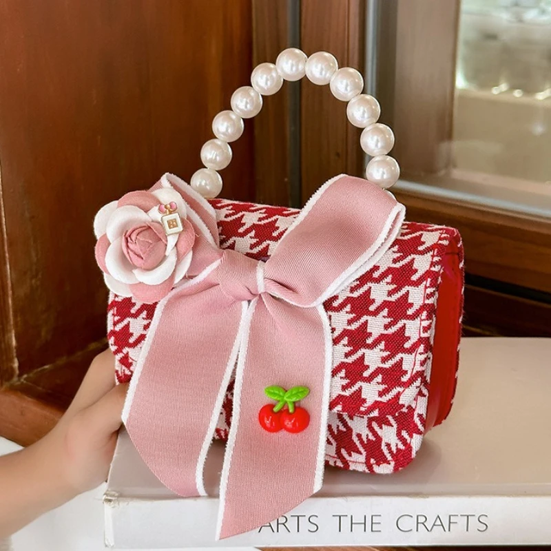 الحلو القوس الأميرة بنات اللؤلؤ مقبض حقائب كتف لطيف الاطفال حقائب اليد الحمراء محفظة الطفل الأطفال سلسلة منقوشة حقيبة كروسبودي الهدايا #1