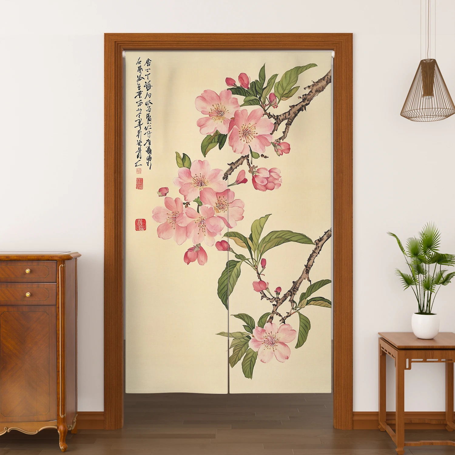 Chinese Traditional Flower Noren Door Curtains Linen Doorway Curtain Home Decor Room Divider Kitchen Entrance Split Half Curtain