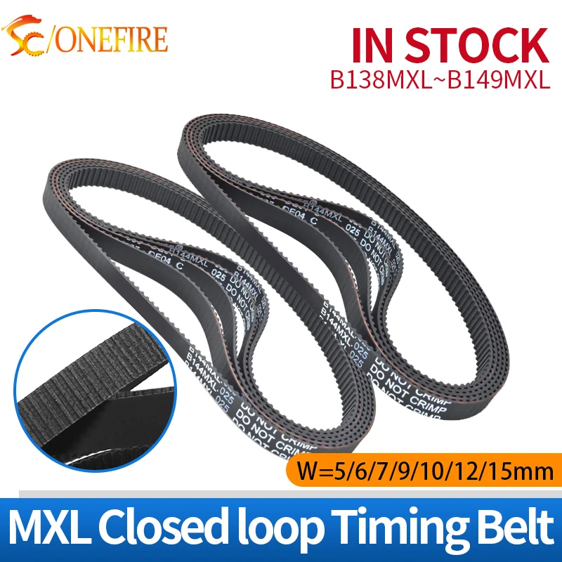 Trapezoidal MXL Belt B138MXL-B149MXL Synchronous Belt Width 5/6/7/9/10/12/15mm Closed Loop Drive Belt MXL Rubber Timing Belt