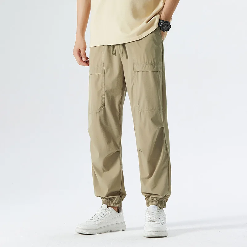 Men's Summer Thin Casual Pants 2024 Fashion Brand Quick Dry Sports Nine-minute Pants Ice Silk Pants