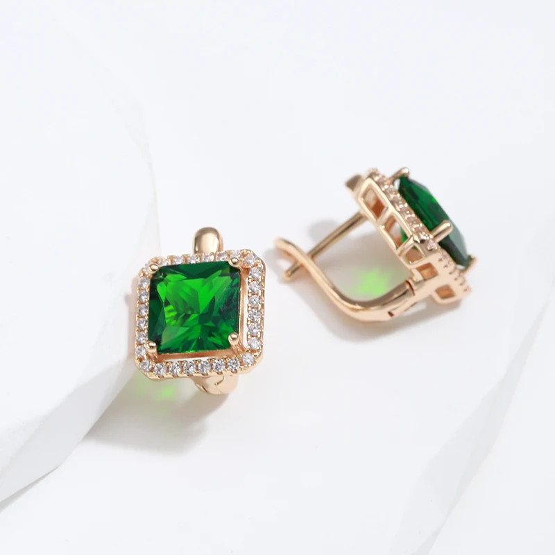 JULYDREAM Claw Inlay Green Zircon Classic Square Women Earrings 585 Gold Color Personality Jewelry Wedding Luxury Accessories