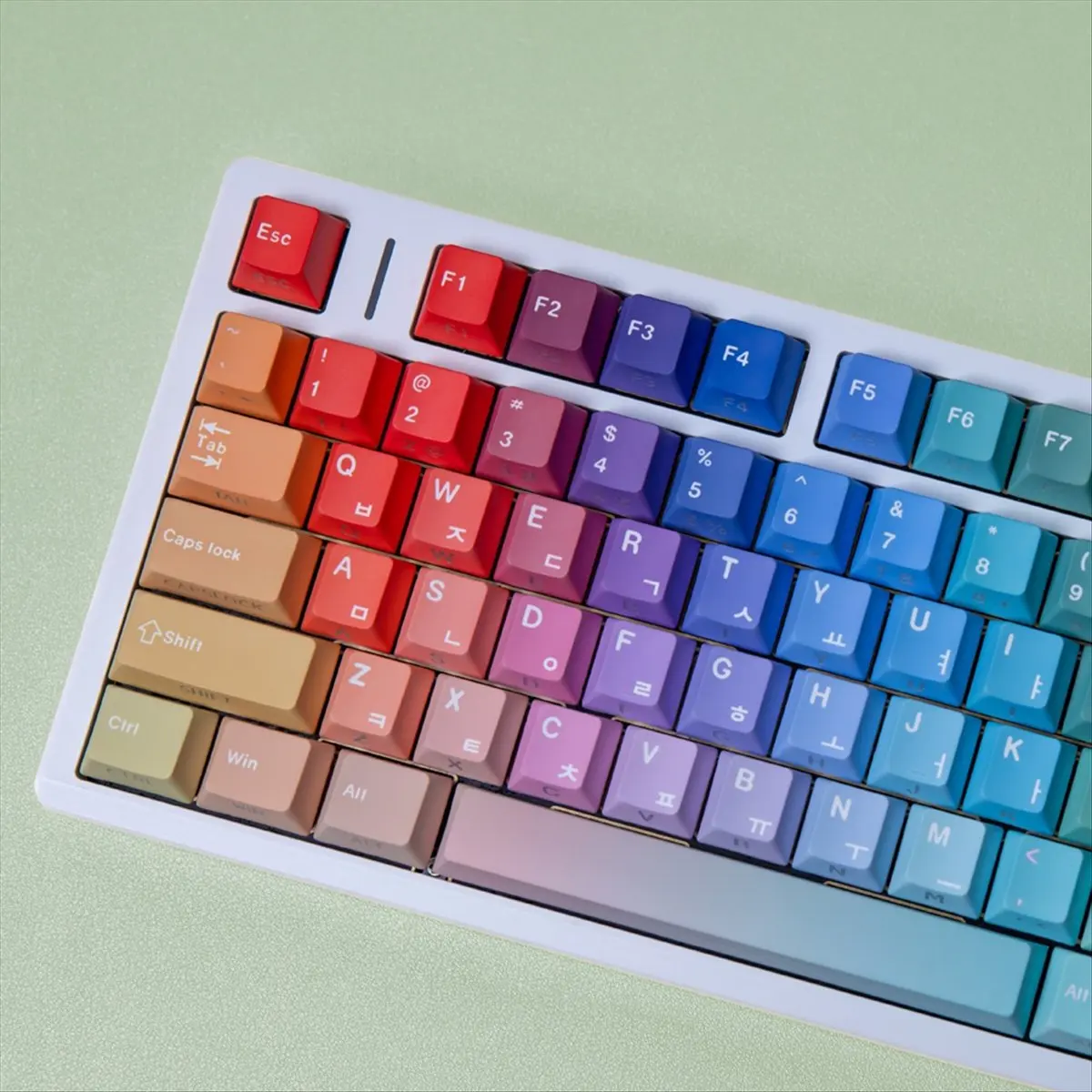 Gradient Rainbow Keycaps PBT Cherry Keycap for Mechanical Keyboard Shine Through Side,Spanish Double Engraving