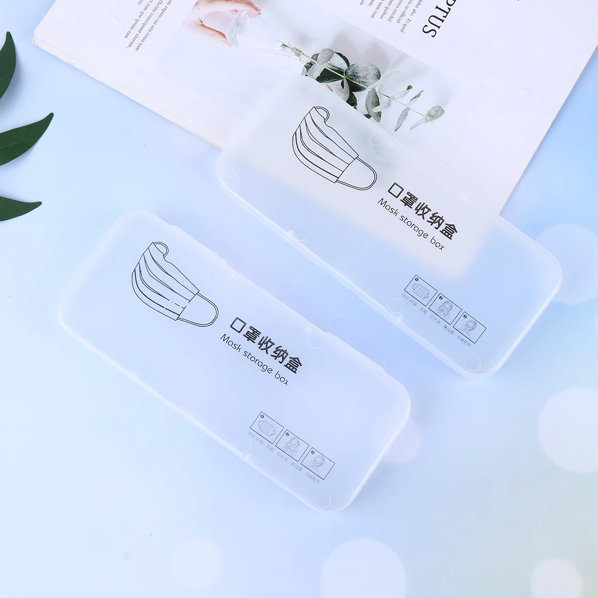 2pcs Disposable Face Mask Storage Box Transparent Pp Container For Desktop Drawer Cabinet Use Hygienic Sundry Organizer