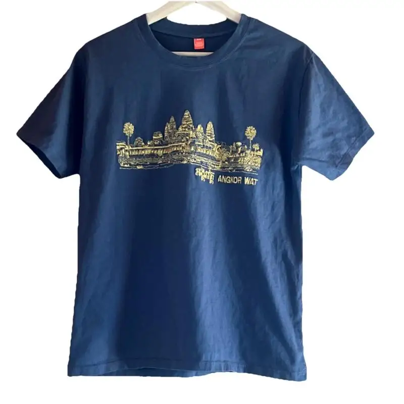 Angkor Wat Cambodian Temple Gold Embroidered T-Shirt