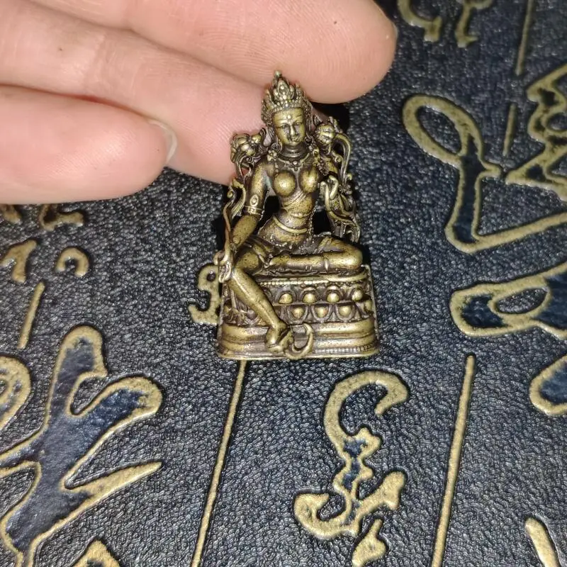 Antique Copper Collection Tibetan Buddhist Tantric Tara Bodhisattva Statue Handle Piece Retro mini Ornament