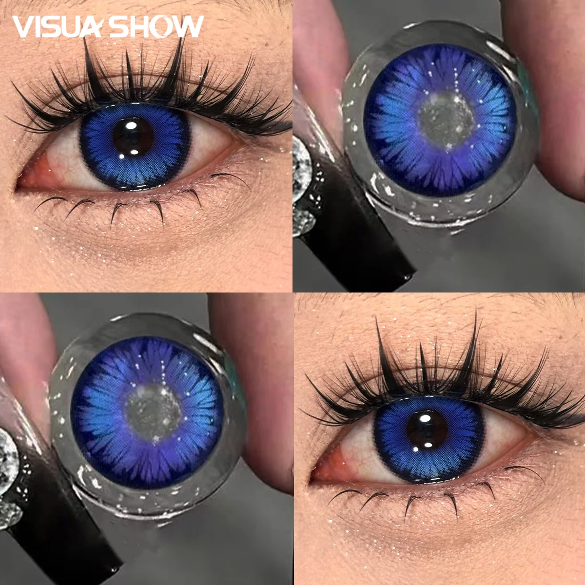 VISUASHOW Blaue Farbige Kontaktlinsen für Dunkle Augen Abgestufte Kosmetiklinsen Markante Farbpupillen Machen die Augen Leuchtend und Scharf Aussehend