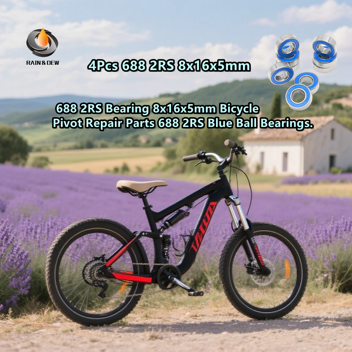 

4Pcs 688 2RS Bearing 8x16x5mm Bicycle Pivot Repair Parts 688 2RS Ball Bearings 688-2RS