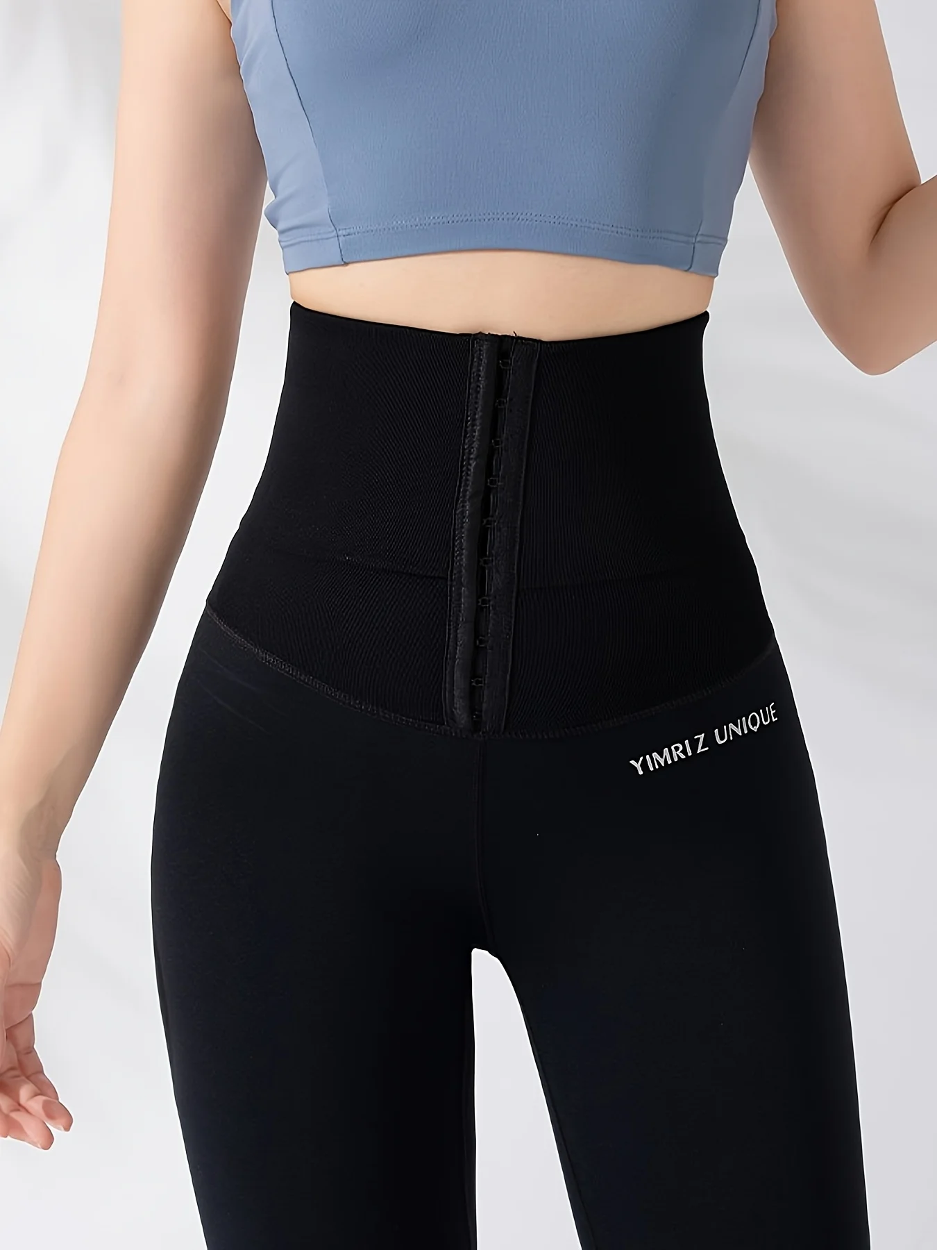 Women's High Waist Tummy Control Leggings Button Closure Butt Lifting Stretch Yoga Workout Pants image 3