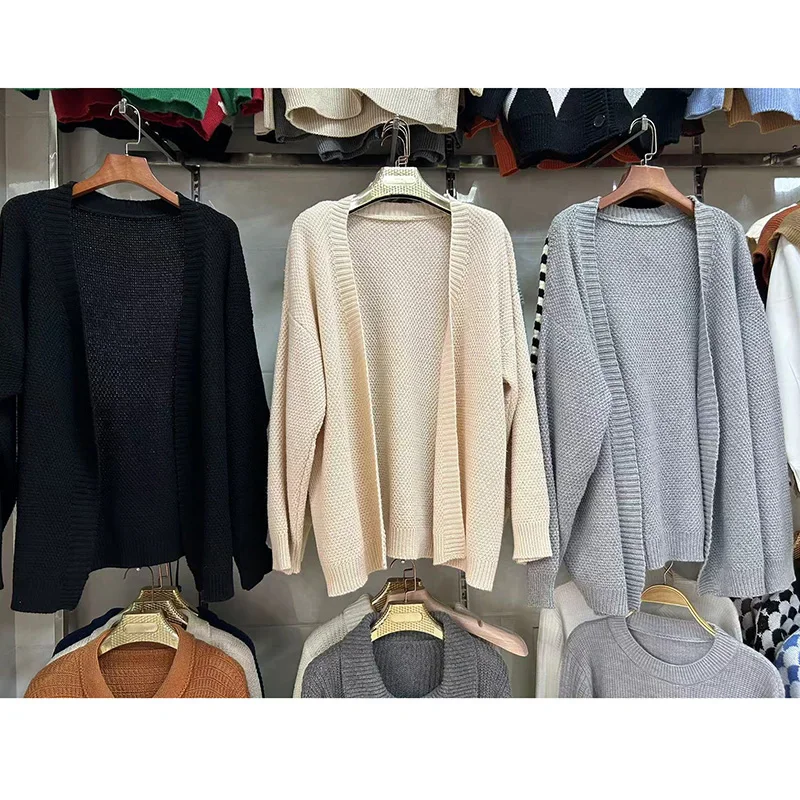 Women Autumn Winter Cardigans Sweater Casual Loose V-neck Long Sleeve Knitted Open Stitch Sweater Sweater Coat Solid Jacket