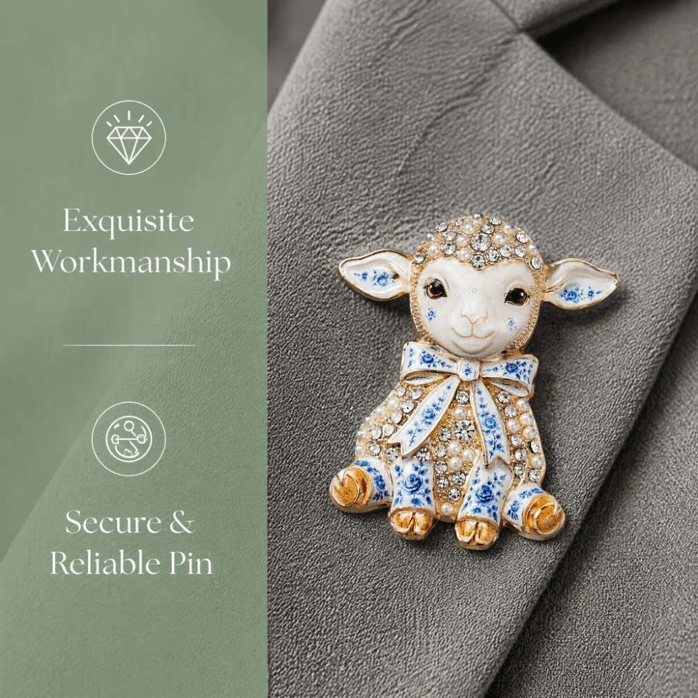 Cute Alloy Brooch Bowknot Sheep Shape Decor Pin Rhinestone Decor Pearl Inlaid Metal Pin Garment Ornament