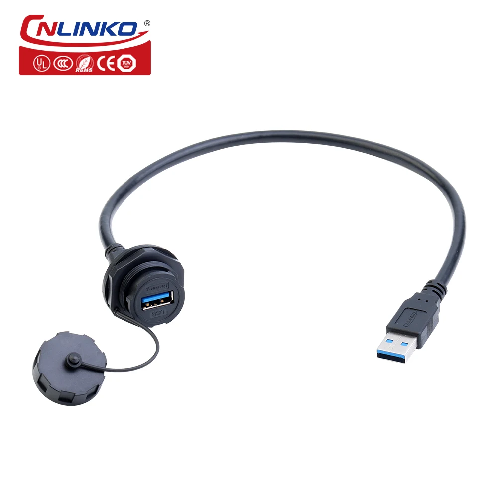 CNLINKO Upgraded 3-point Buckle Waterproof USB2.0 USB3.0 Charging Port Power Cable Connector USB Data Interface Wire Connector
