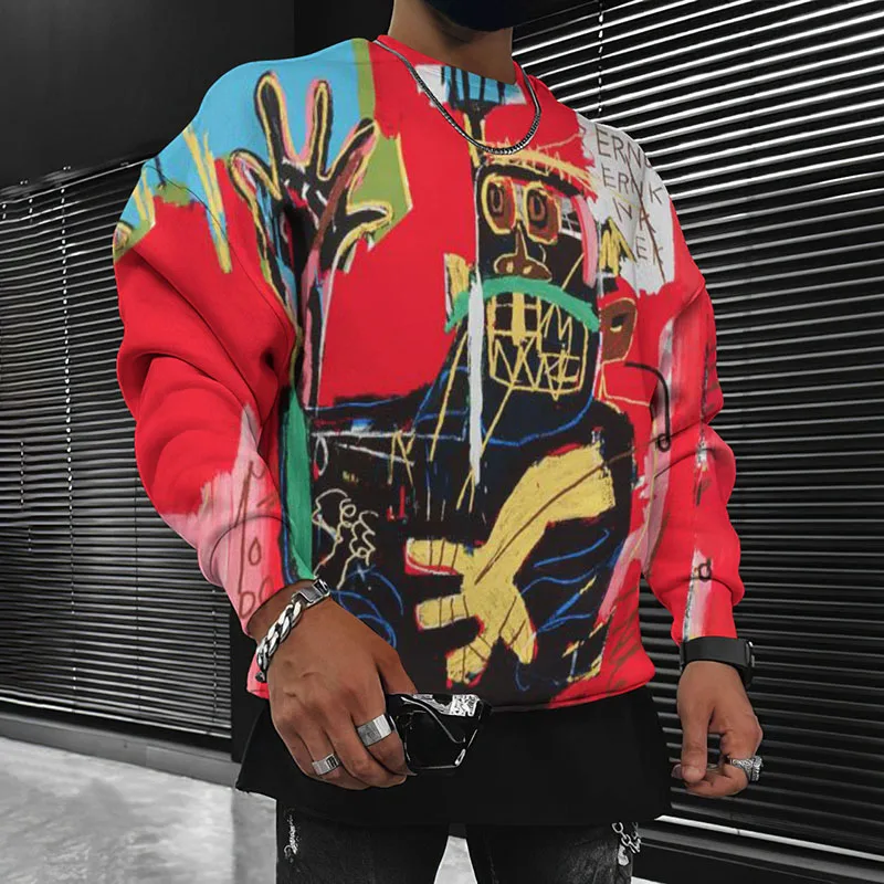 

3D print pattern: men's crewneck sweatshirt, casual style, hip-hop fan biker style