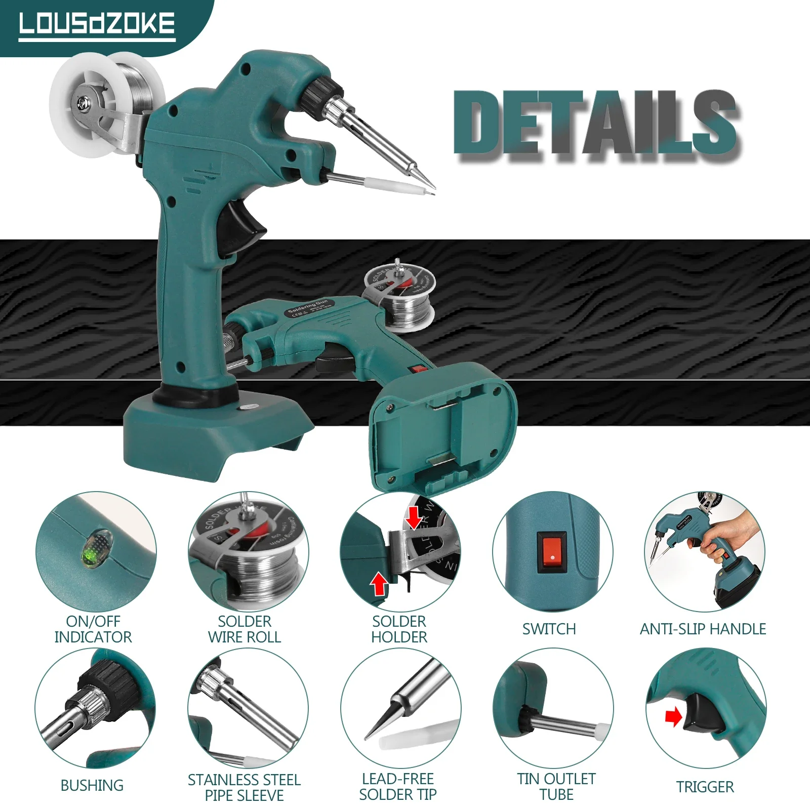 Pistola de ferro de solda sem fio, alimentação automática, de mão, rápida, pré-aquecimento, soldagem Kit Gun, Makita 18V, 20V Li-ion Battery