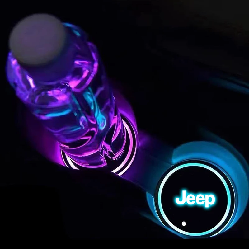 2pcs LED Car Water Cup Mat Drink Holder For Jeep Grand Cherokee XJ SRT Renegade Compass Wrangler JK TJ Patriot Trail Hawk