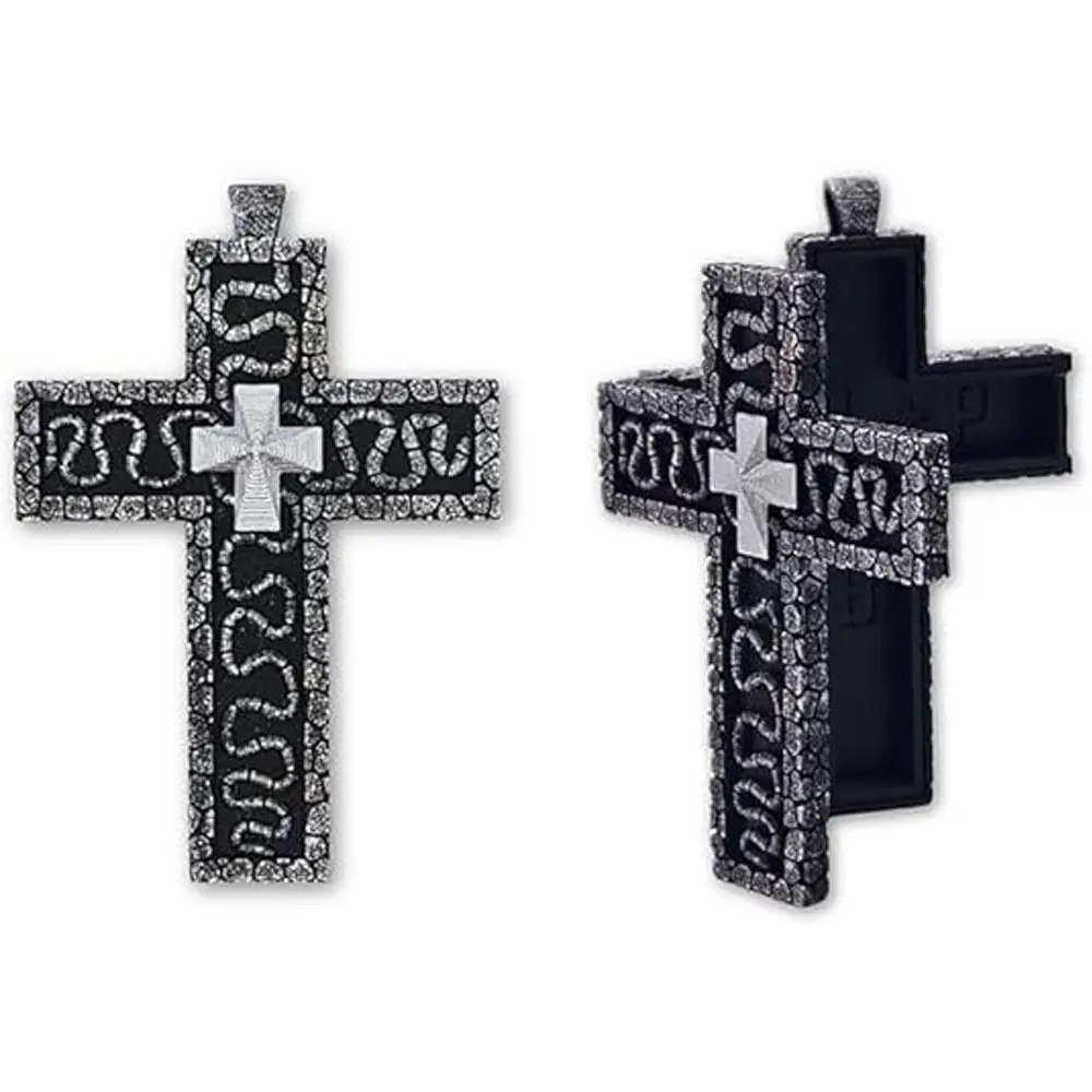 with Secret Compartment Cross Pendant Necklace Openable Stainless Steel Chain Pendant Necklace Vintage 3D Printed Charm Jewelry image 4