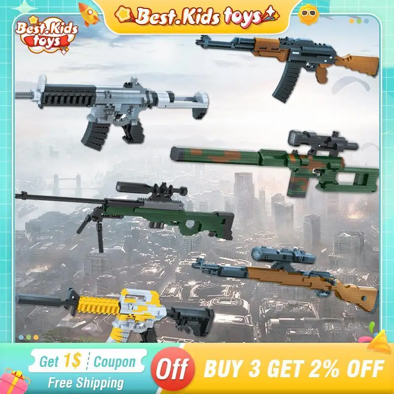 

Mini Gun Model Building Blocks Set Assembly Kids Toys AK47 98K AWM DIY Weapon Shooting Game Bricks City Gun Children Toy For Boy