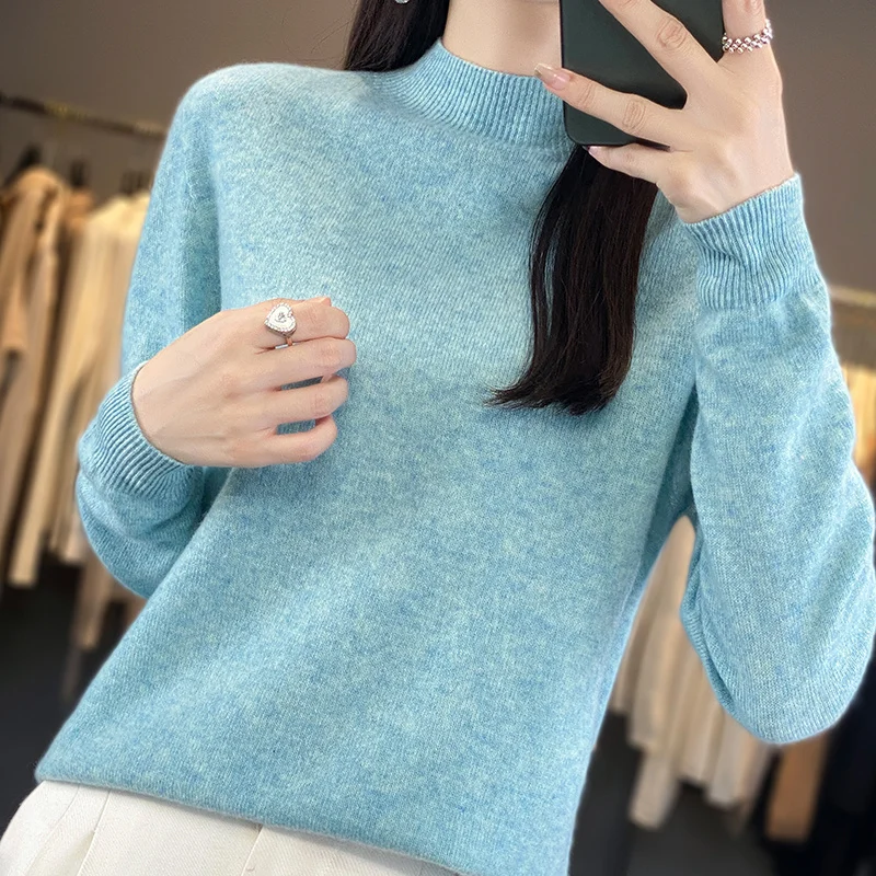 100% pure woolen sweater women's autumn/winter 2024 fashion new series ready-to-wear semi-turtleneck style knitting base 1