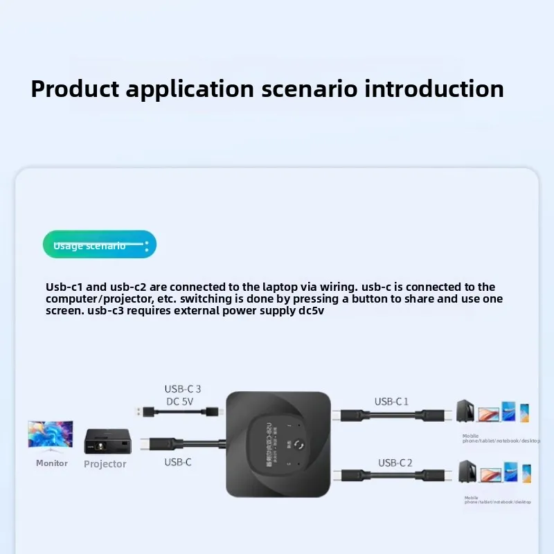 8K USB C Bi-Direction Switch 1x2/2x1 Data Video Switcher USB 3.1 PD 100W Splitter For Computer Monitor Multiple KVM