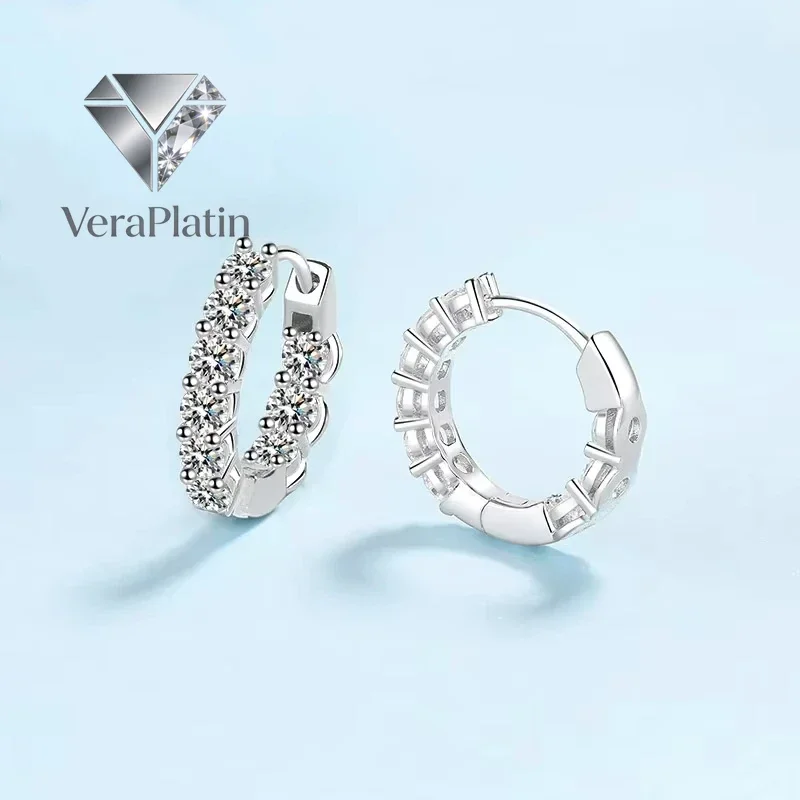 

ВераПлатин Женские свадебные серьги-кольца из белого золота 18 карат с муассанитом 1.8 карата, платина PT950, на День святого Валентина, подарок для девушки на день рождения