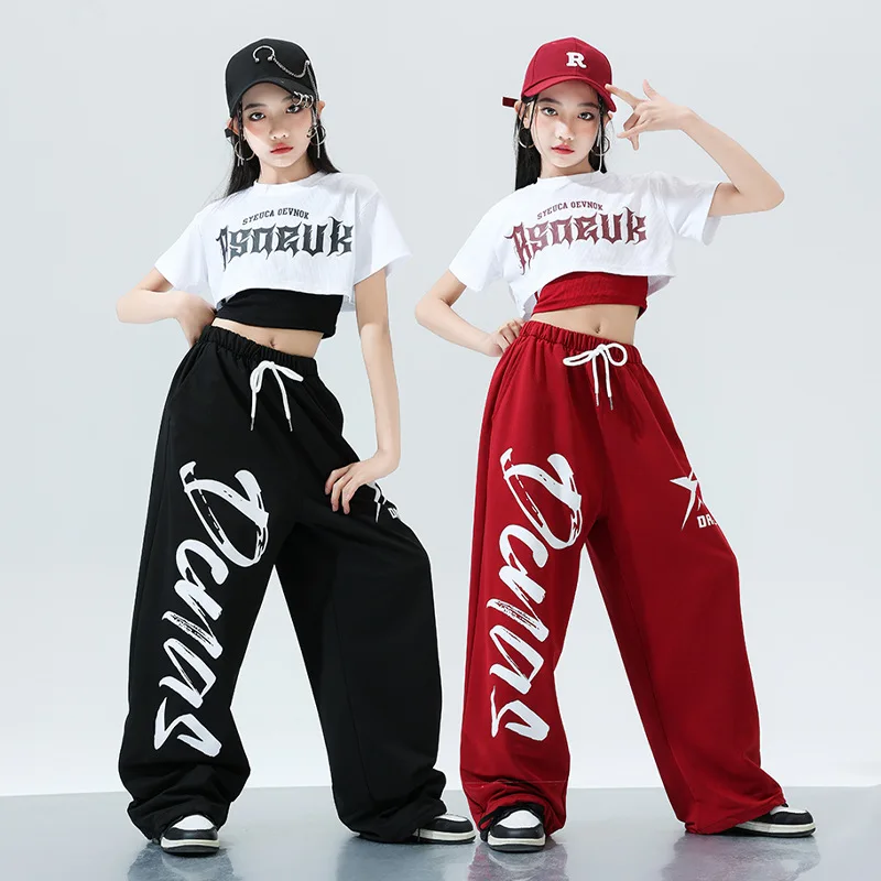 

Комплекты одежды для девочек: укороченный топ в стиле хип-хоп/K-pop, джоггеры с надписями для уличных танцев, детская уличная одежда, костюмы для джазовых выступлений, одежда для девичьих групп