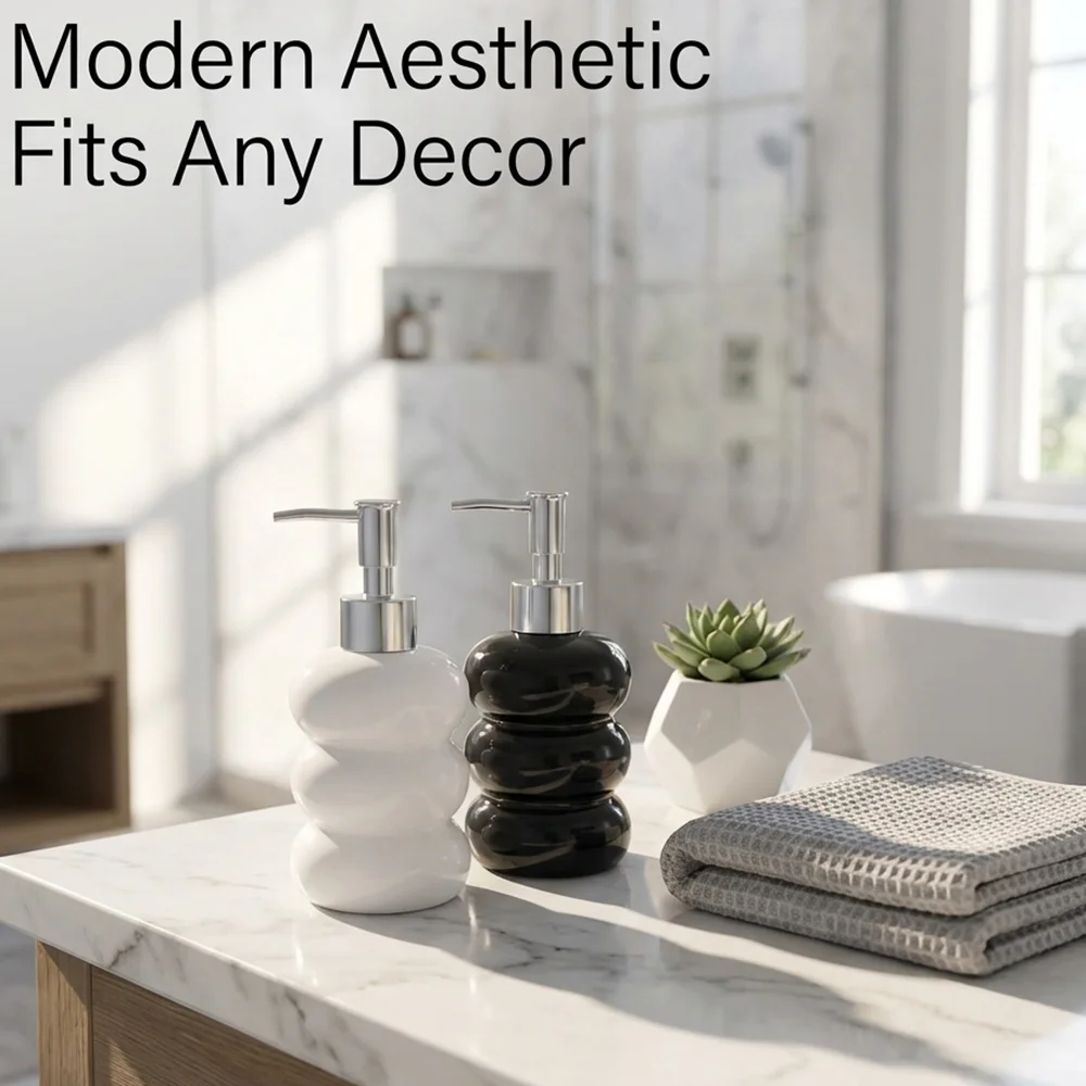 Cream-Colored Bubble-Shaped Ceramic Hand Soap Dispenser, Press-Type Soap Bottle, Household Bathroom and Kitchen Dispensing Bottle, Available in Multiple Colors