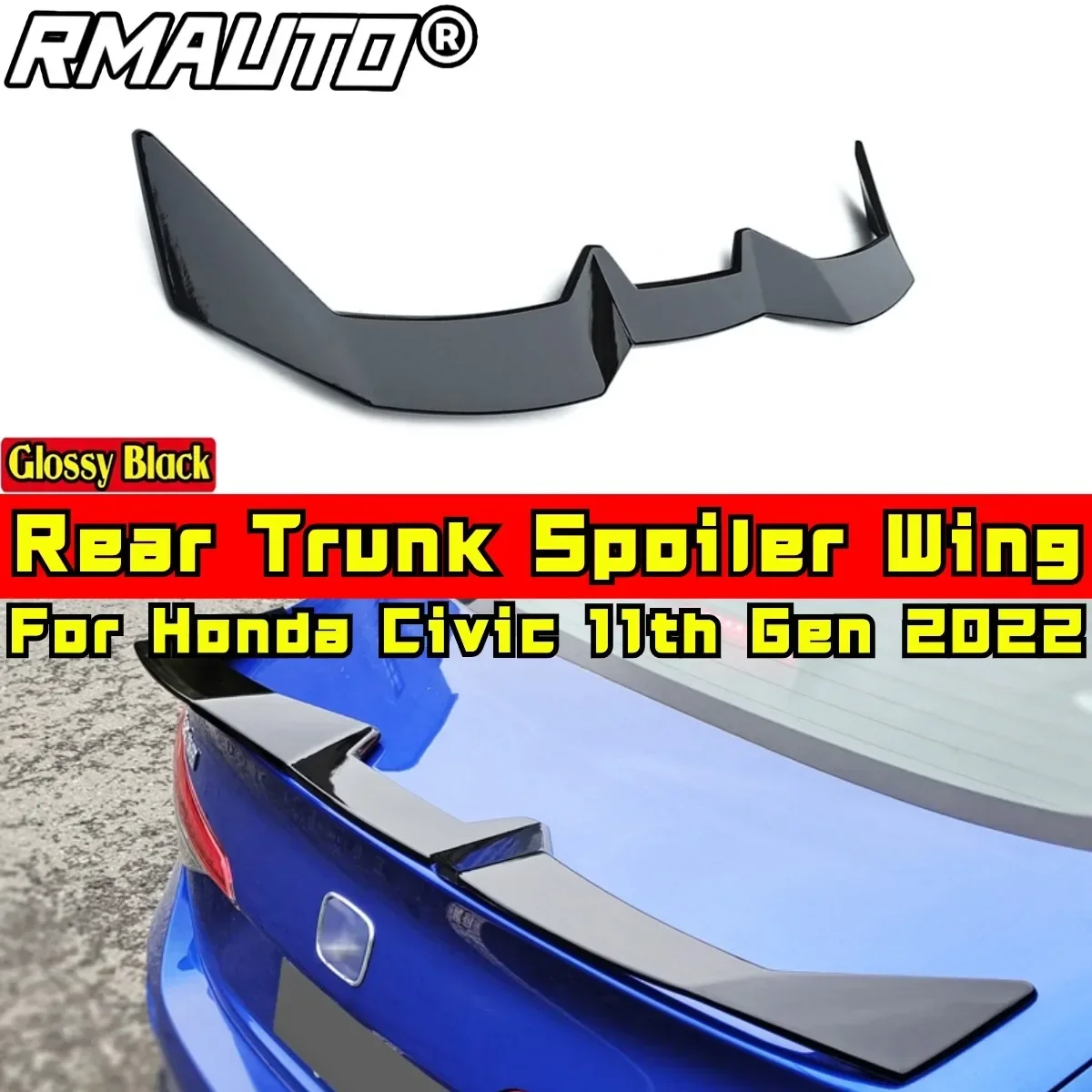 Civic Rear Trunk Spoiler Glossy Black European Style Car Rear Spoiler Rear Wing For Honda Civic 11th Gen 2022 Car Accessories