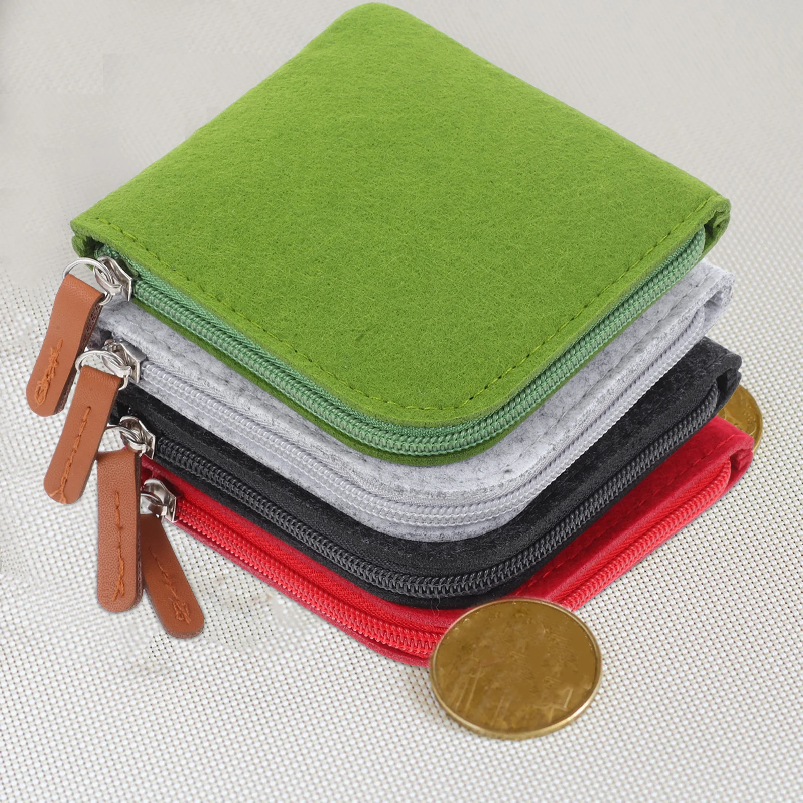 

4 pcs Felt Coin Purse Mini Wallet Girls Zippered Storage Bag Waterproof Durable Travel School Shopping Daily Use
