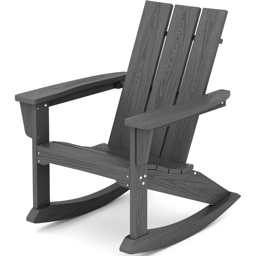 

Modern Rocking Adirondack Chair, All Weather Patio Rocking Chair, Outdoor Rocking Chair for Porch, Garden, Backyard- Gre