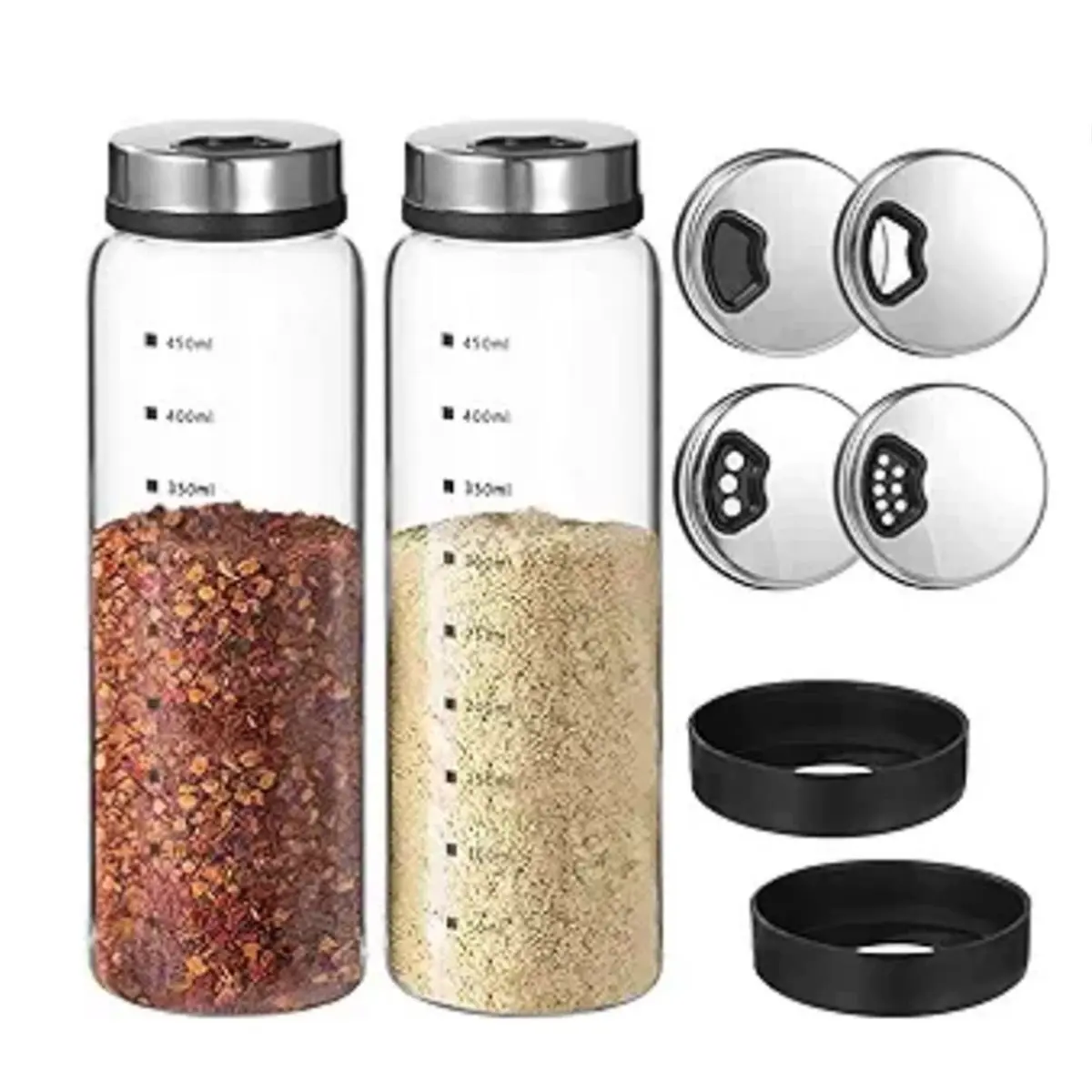 2026 New 2pcs 15 Oz Large Salt Pepper Shakers with Adjustable Outlet Holes Clear Glass Shaker Bottles Spice Seasoning Cans