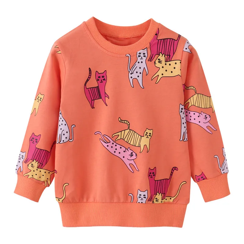 Jumping Meters New Arrival Cartoon Cats Print Hot Selling Girls Sweatshirts Boys Clothes Autumn Spring Fashion Toddler Shirts