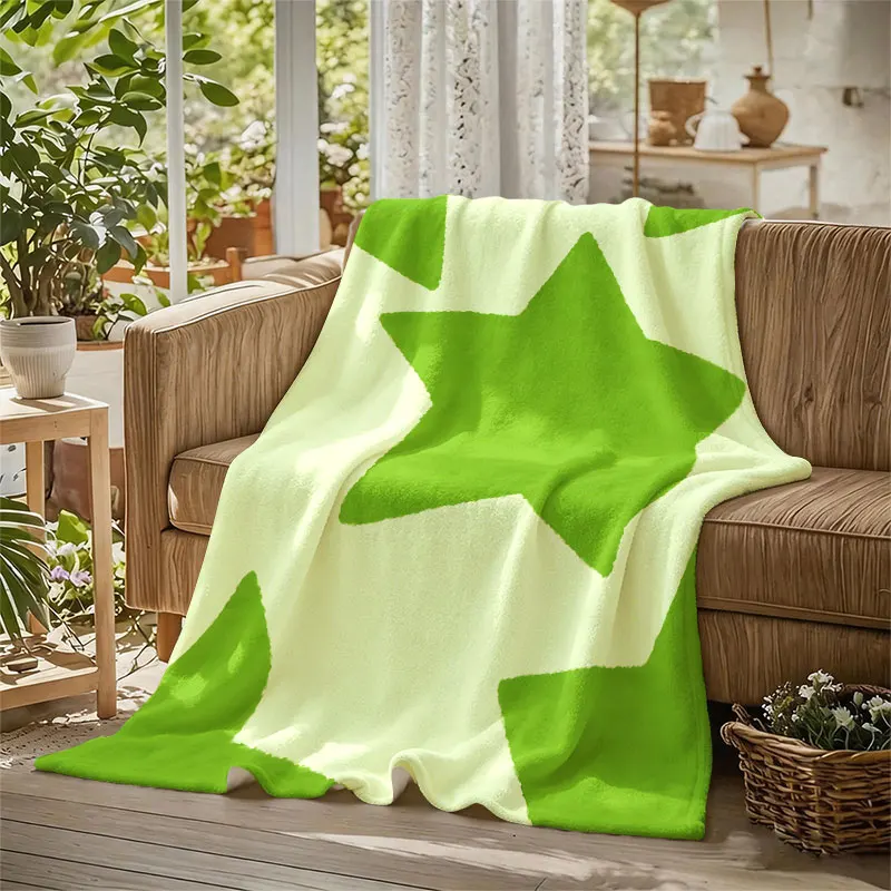 Green Star Flannel Blanket Warm Soft Halloween Christmas Decorative Couch Warm Cozy All-Season Gift