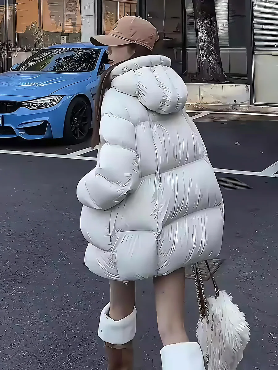 

Cloud Dough White Du down Puffer Jaet Women's Winter Thiened Stand Collar Hooded Outerwear Trendy Regular Length