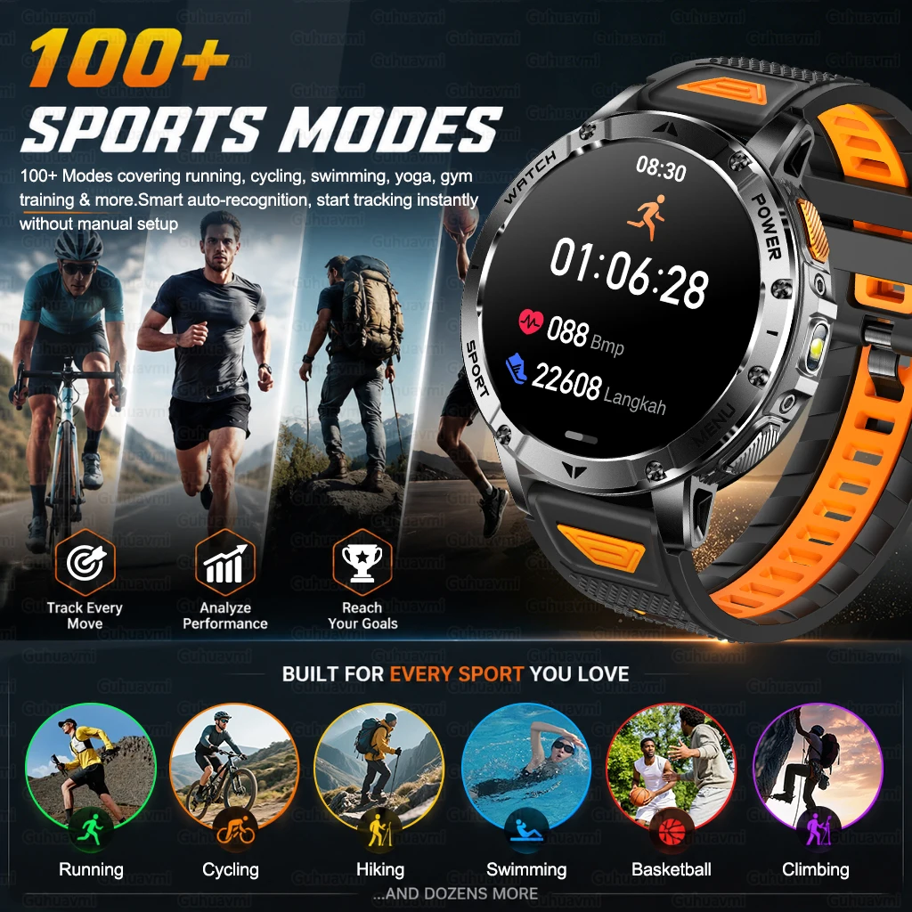 Outdoor Military 1400mAh 200-Day Standby Smartwatch Men GPS Tactical Clock Rugged IP68Waterproof SOS Flashlight Call Sport Watch - view 5